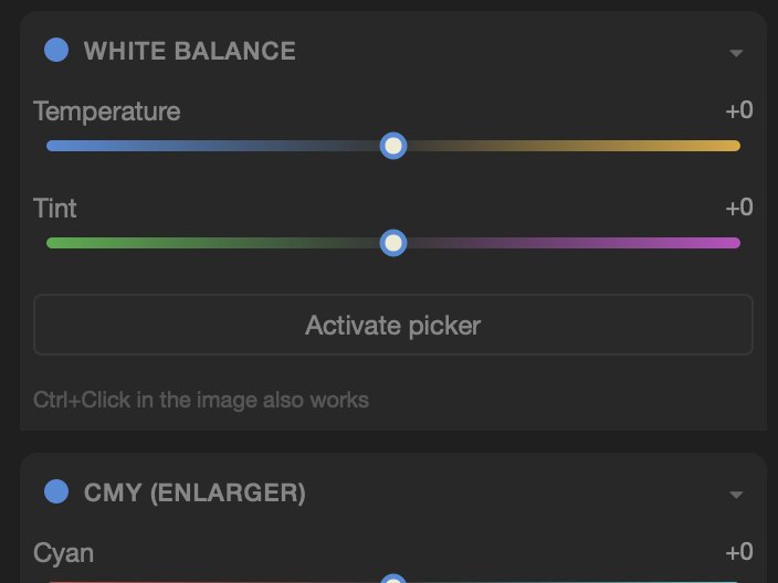 NegBreaker’s editing panels: white balance and basic sliders, colour grading wheels, the HSL colour mixer and tone curves